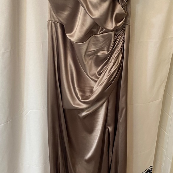Revelry Taupe Rory Satin Bridesmaid Dress - Picture 2 of 6